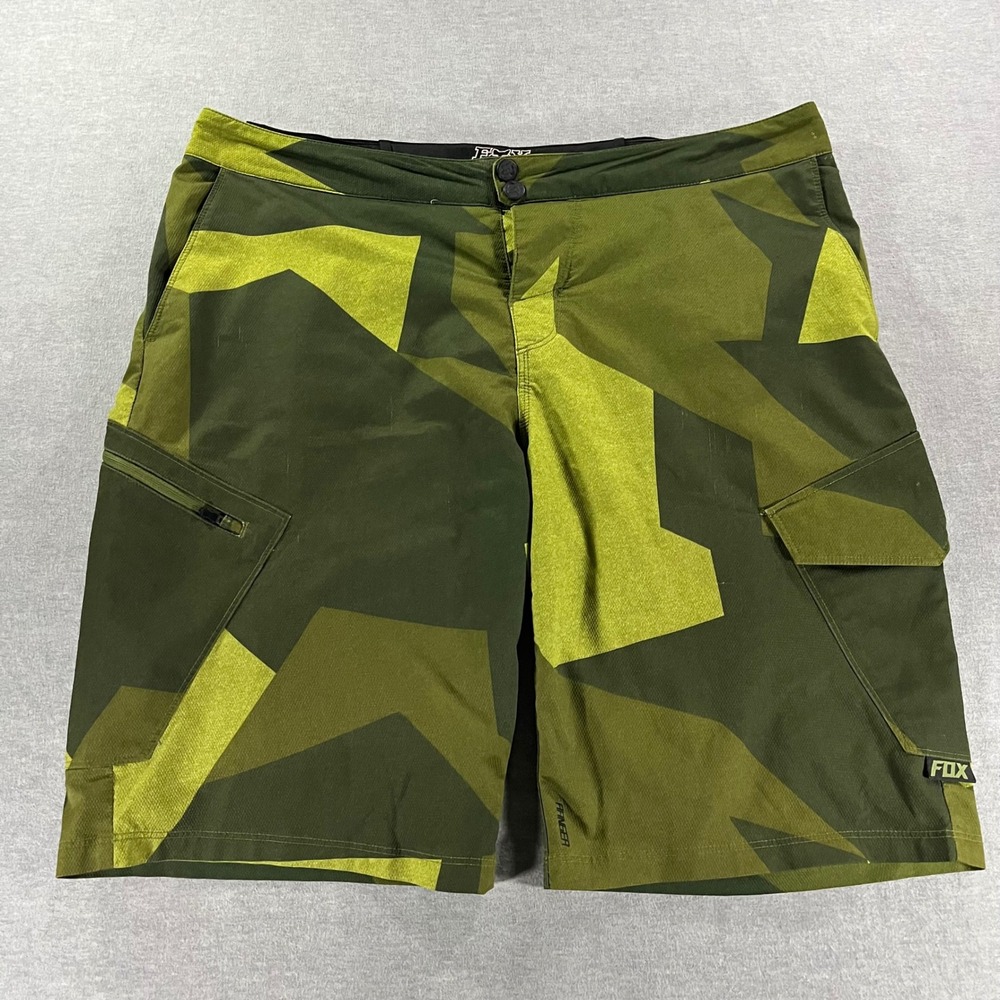 Fox Racing Ranger Mountain Bike Shorts Mens 38 Green Geometric Camo MTB Cargo